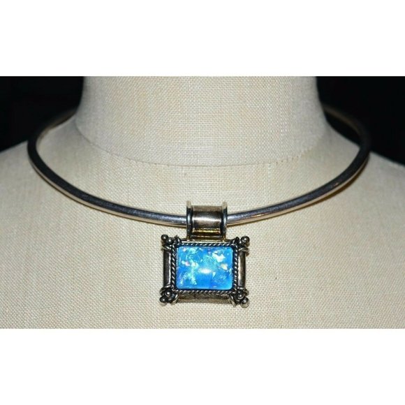 Taxco Jewelry - VTG TS-60 TAXCO .925 Sterling Silver Mexico Slide Necklace Blue Confetti Lucite